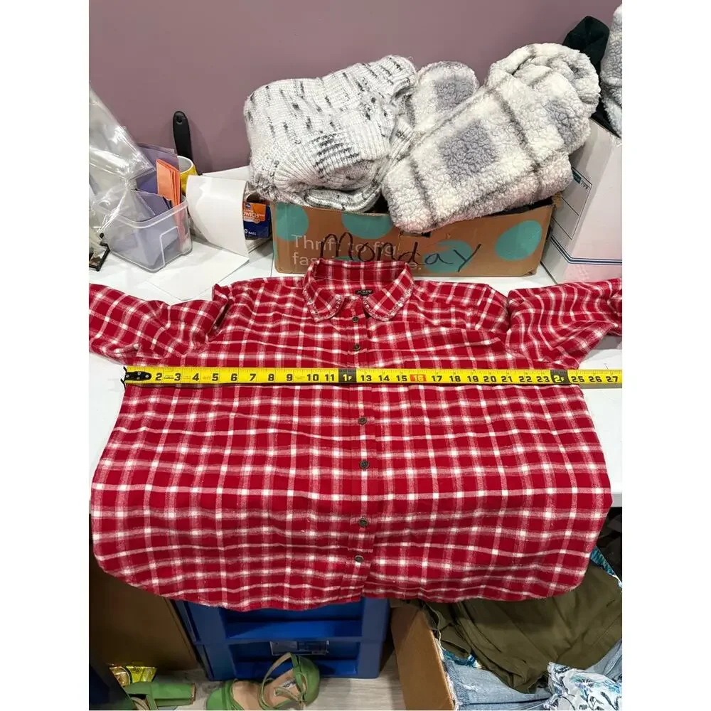 J. Crew Embellished shrunken button-up shirt Red plaid brushed cotton oxford 20